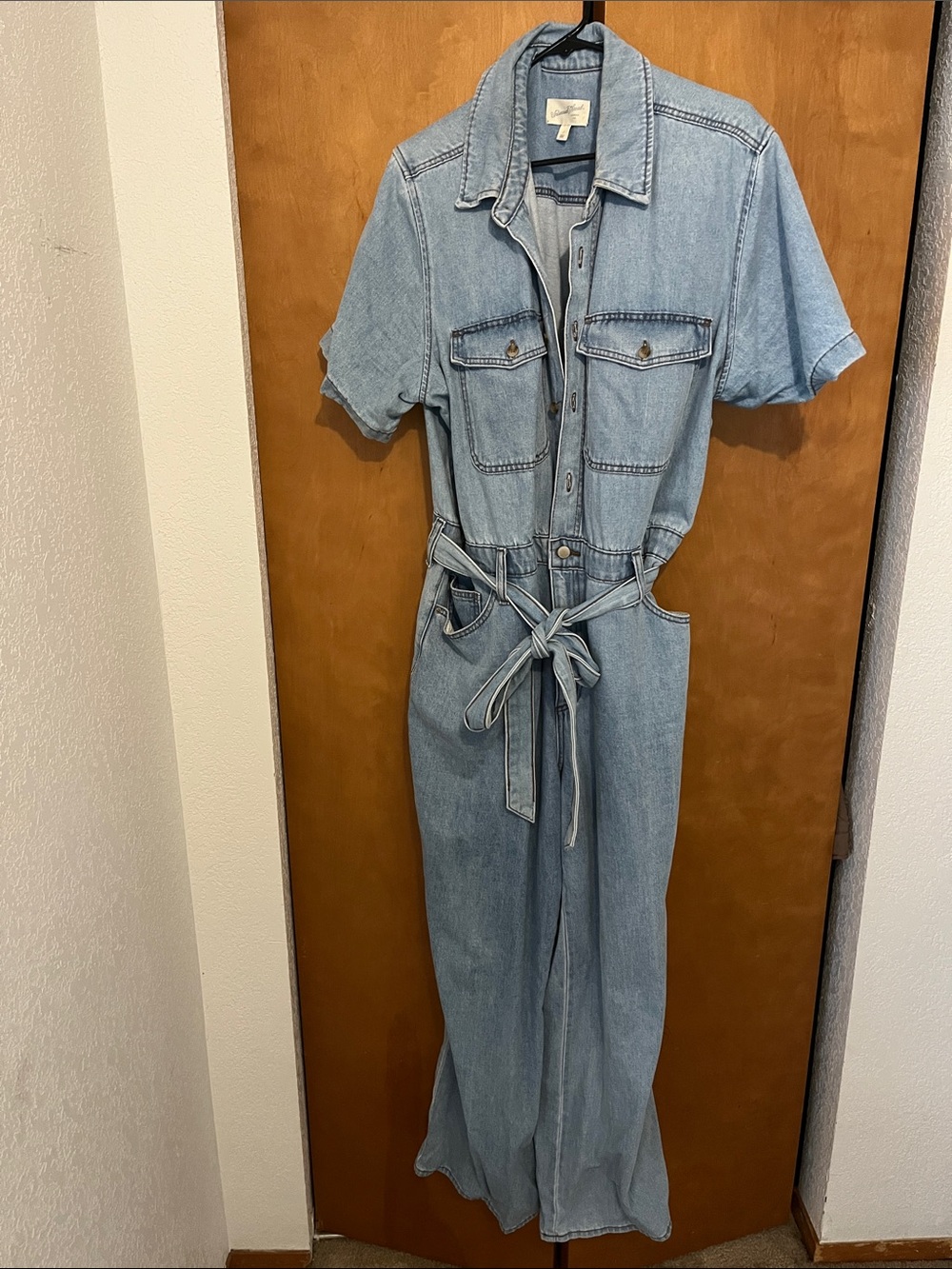Universal Thread Light Blue Denim Utility Jumpsuit with Tie Belt